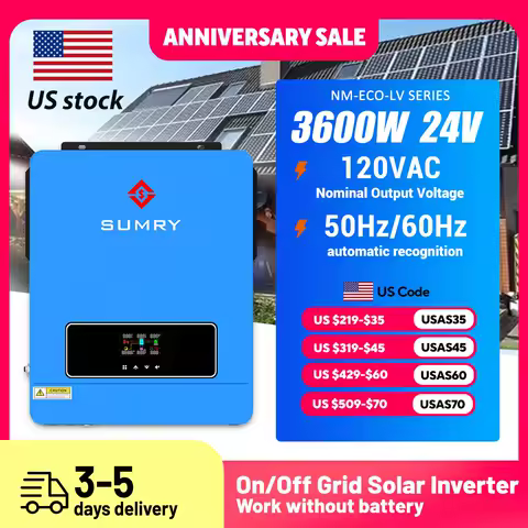 Sumry on/off Grid Solar Inverter 3600w Hybrid Pure Sine Wave Inverter for Home 120v 120A MPPT Solar Charge Dual Output 50/60hz