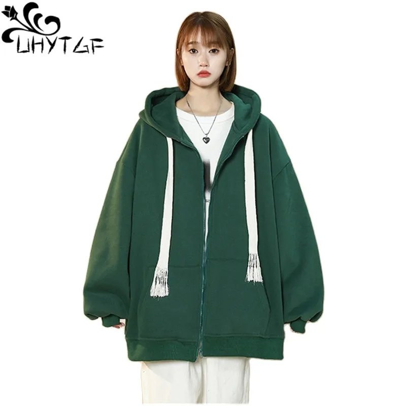 UHYTGF Hooded Sweatshirts Women's Long Sleeve Zipper Cardigan Hoodies Autumn Winter Coat Female Casual Loose Student Jacket 2240