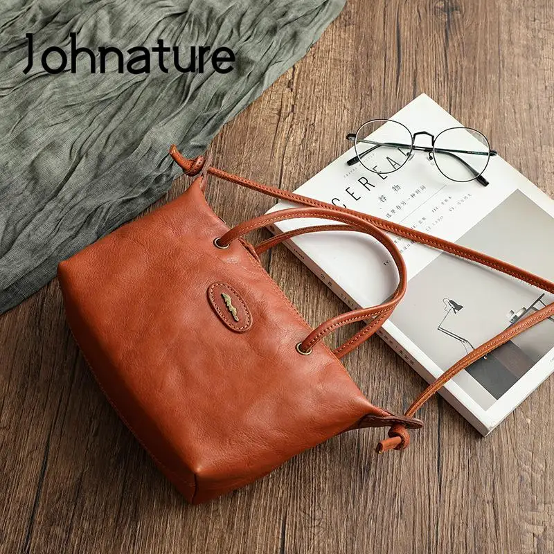 Borsa da donna in pelle di mucca naturale morbida vintage Johnature 2024 nuove borse a tracolla versatili multicolori borsa a tracolla semplice