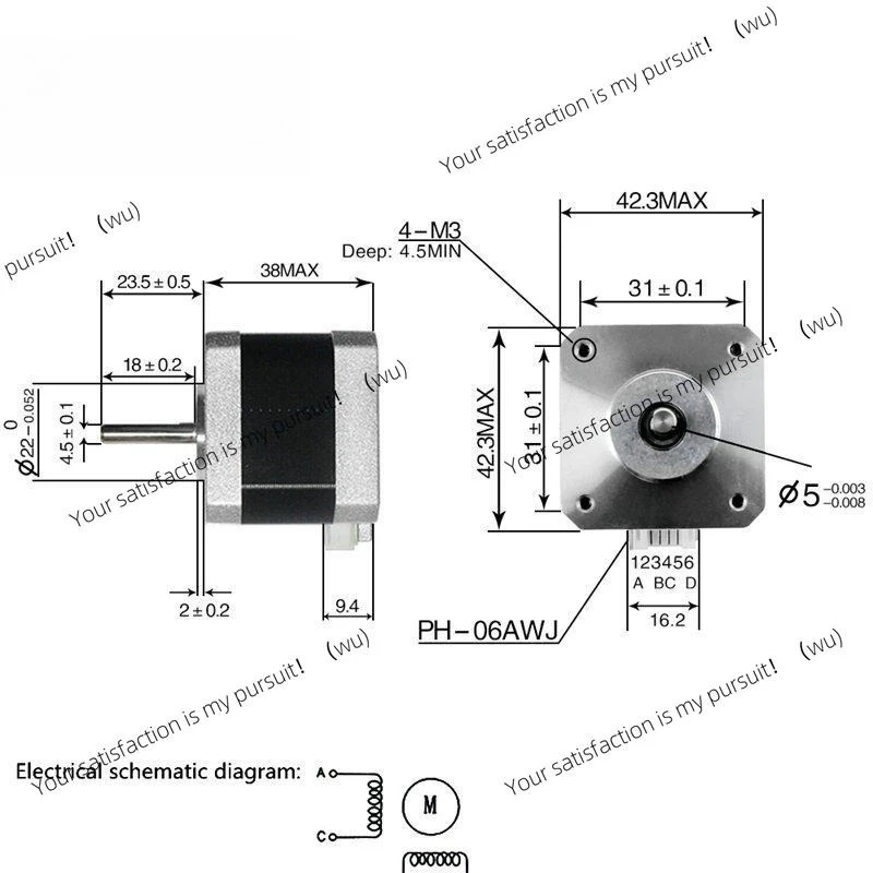 3D printer accessories 4401 42 stepper motor, writing machine DIY engraving machine motor, two-phase four-wire
