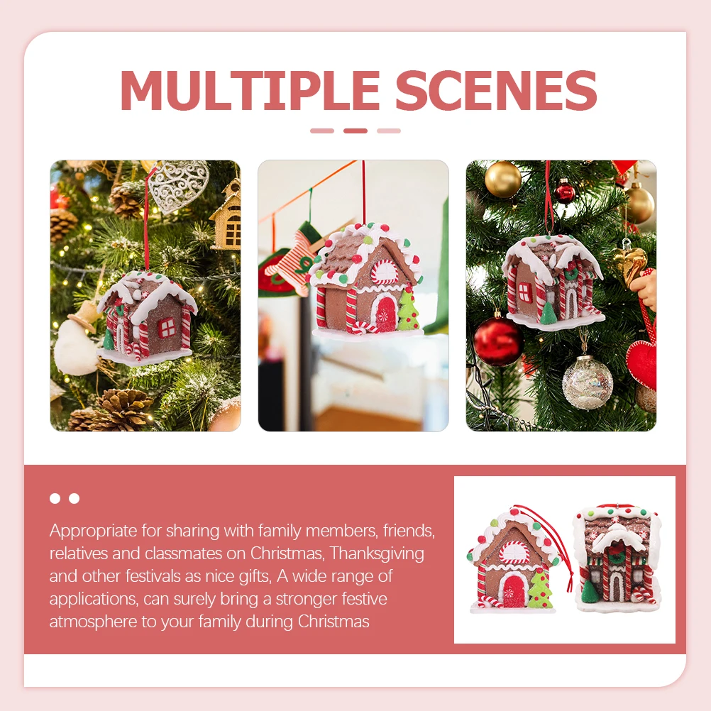 

2 Pcs Candy House Pendant Christmas Ornaments Decoration Indoor Tree Xmas Resin Hanging