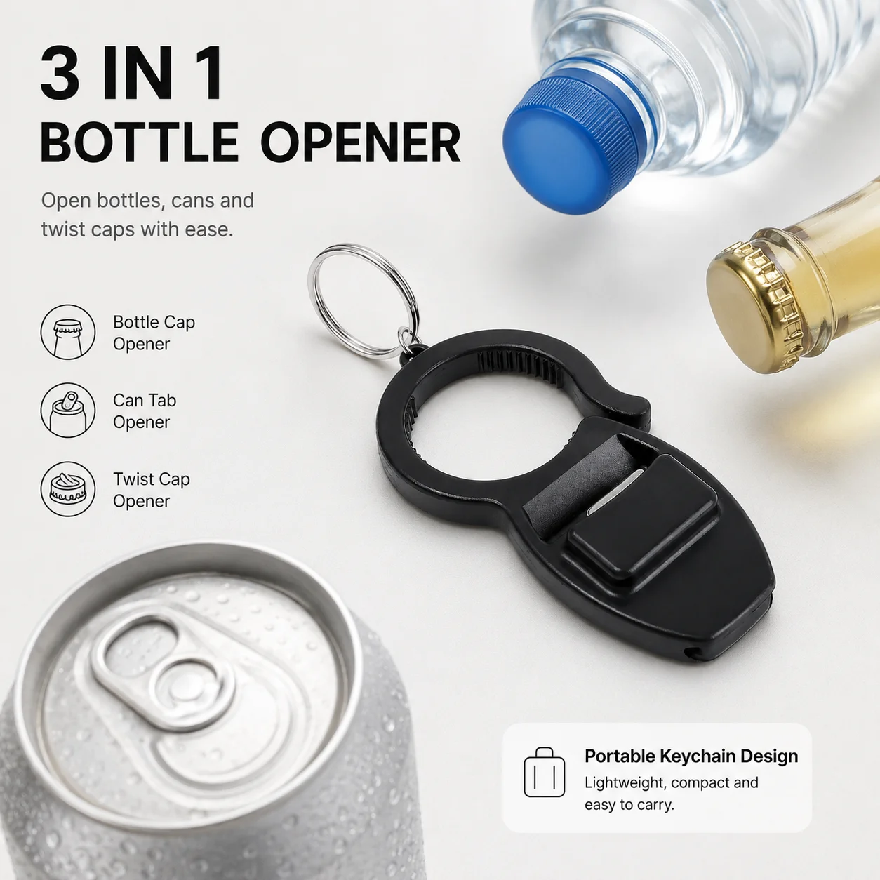 Multi-purpose Portable Bottle Opener Keychain Plastic 3 in 1 Wine Beverage Can Opener Wedding Party Kitchen Gadgets Accessories