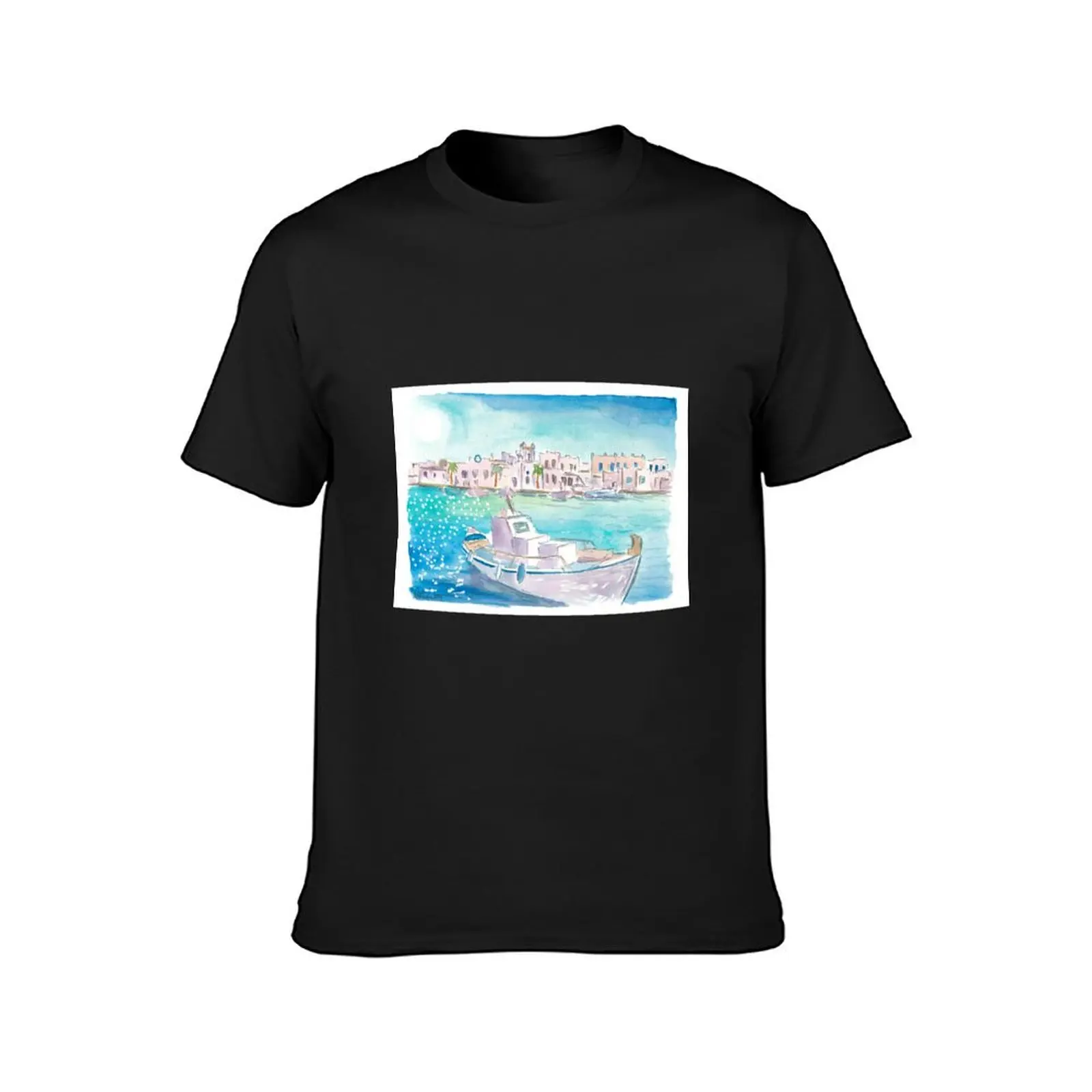 Little Greece Harbour Scene with Turquoise Sea T-Shirt customs design your own oversized plain big and tall t shirts for men