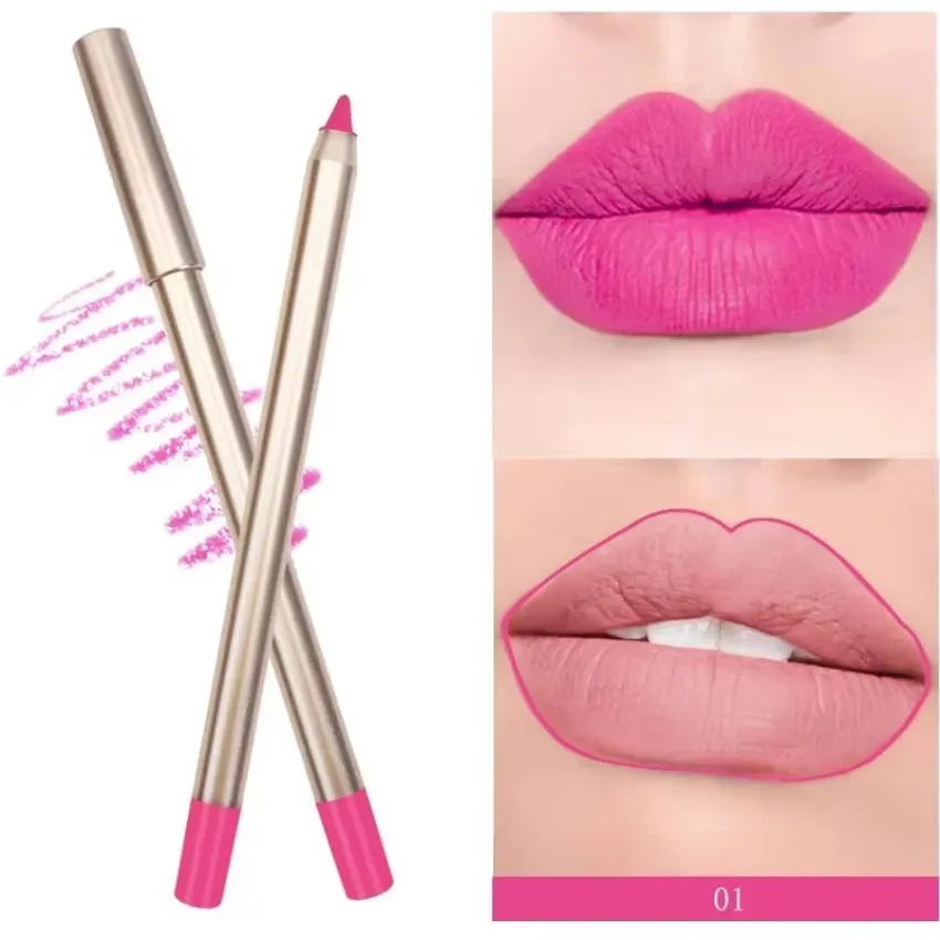 Custom 15colors Gold Tube Lip Liner Waterproof Long Lasting Matte Easy To Wear Portable Nude Silky Smooth Lipliner Bulk Makeup