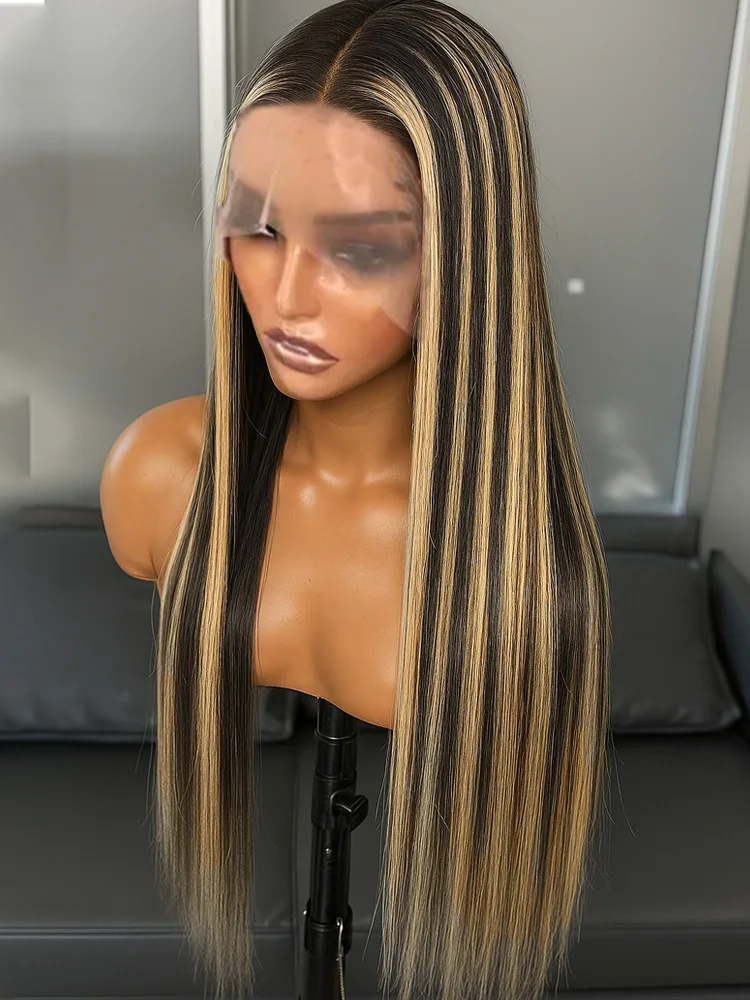 

1B/27 Highlight Straight 13x4 Hd Lace Frontal Wig Human Hair Brazilian PrePlucked Ombre Blonde Colored Lace Front Wigs For Women