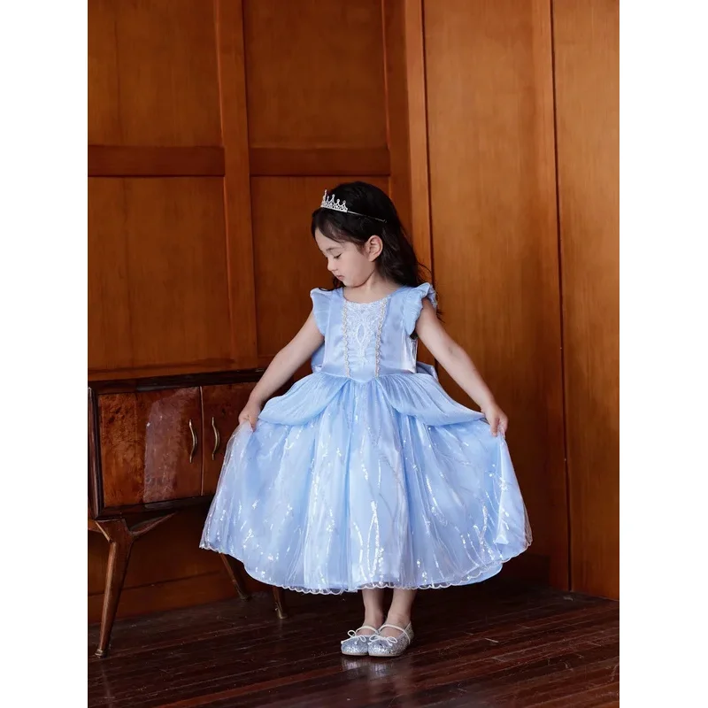 Cinderella Dress for Girls Big Bow Kids Halloween Birthday Christmas Party Princess Cosplay Costume Children Ball Gown Clothes