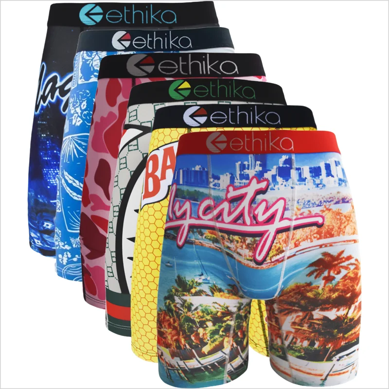 ETHIKA Paquete de 4 Calzoncillos Boxer para Hombre – Ropa Interior de Baño Transpirable de Secado Rápido, Tallas Grandes, Estampados, Sexys, para Senderismo y Deportes