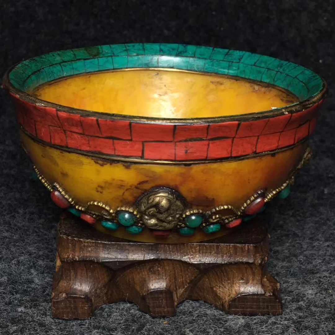 

Nepal reflux wax bowl inlaid with turquoise ruby bowl ornaments collection