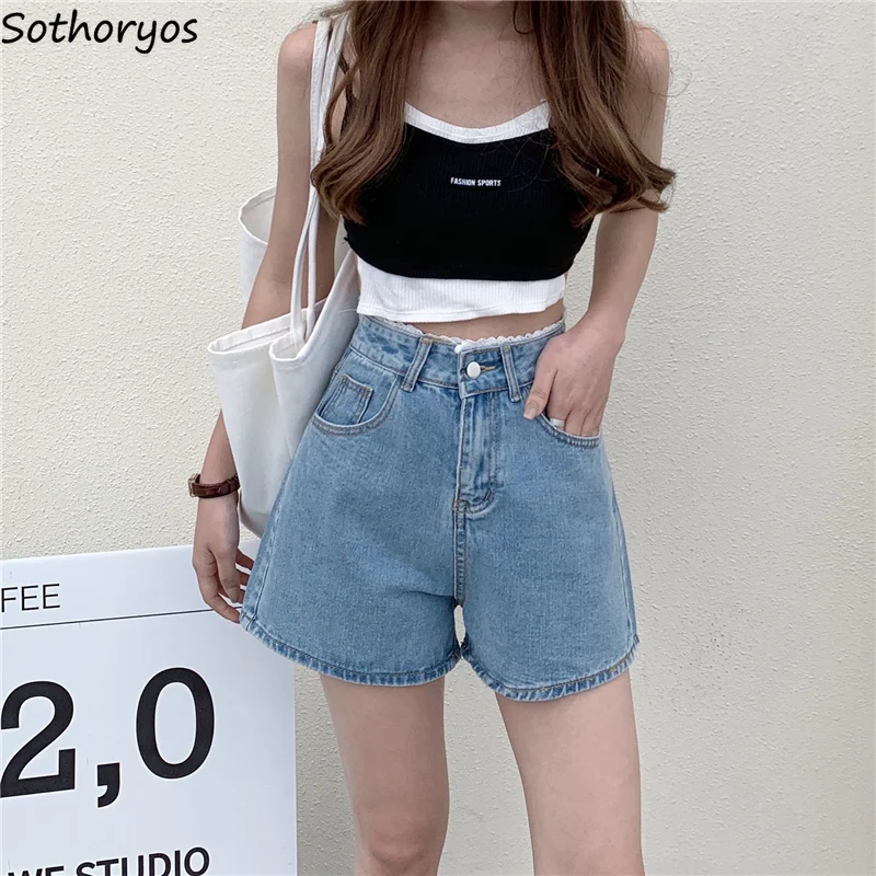 Wide Leg Shorts Women Denim Loose Girlish Lace Fashion Summer Streetwear Washed All-match Y2k Sexy Classic Korean Style Clothing