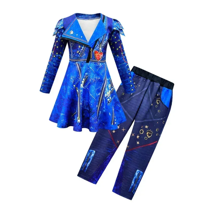Kinderen Afstammelingen 3 Mal Kostuum voor Meisjes Evie Cosplay Kostuum Childs Fantasia Halloween Kleding Pruik Verjaardagsfeestje Fancy Dress