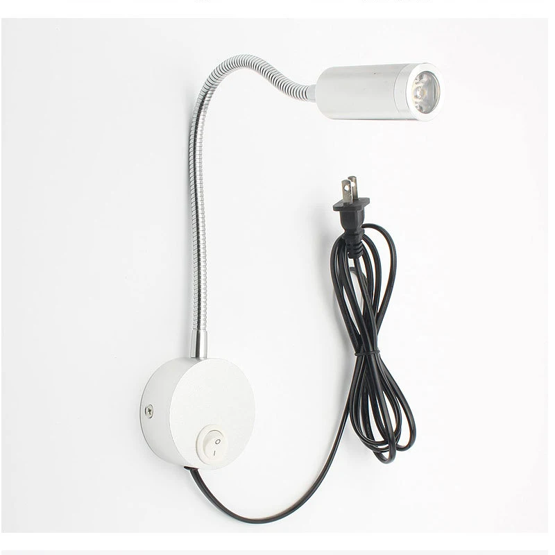 Plug Wired Flexible 3W Gooseneck Led Wall Light Sconce Lamp Lighting for Bedroom Reading Bathroom with Plug