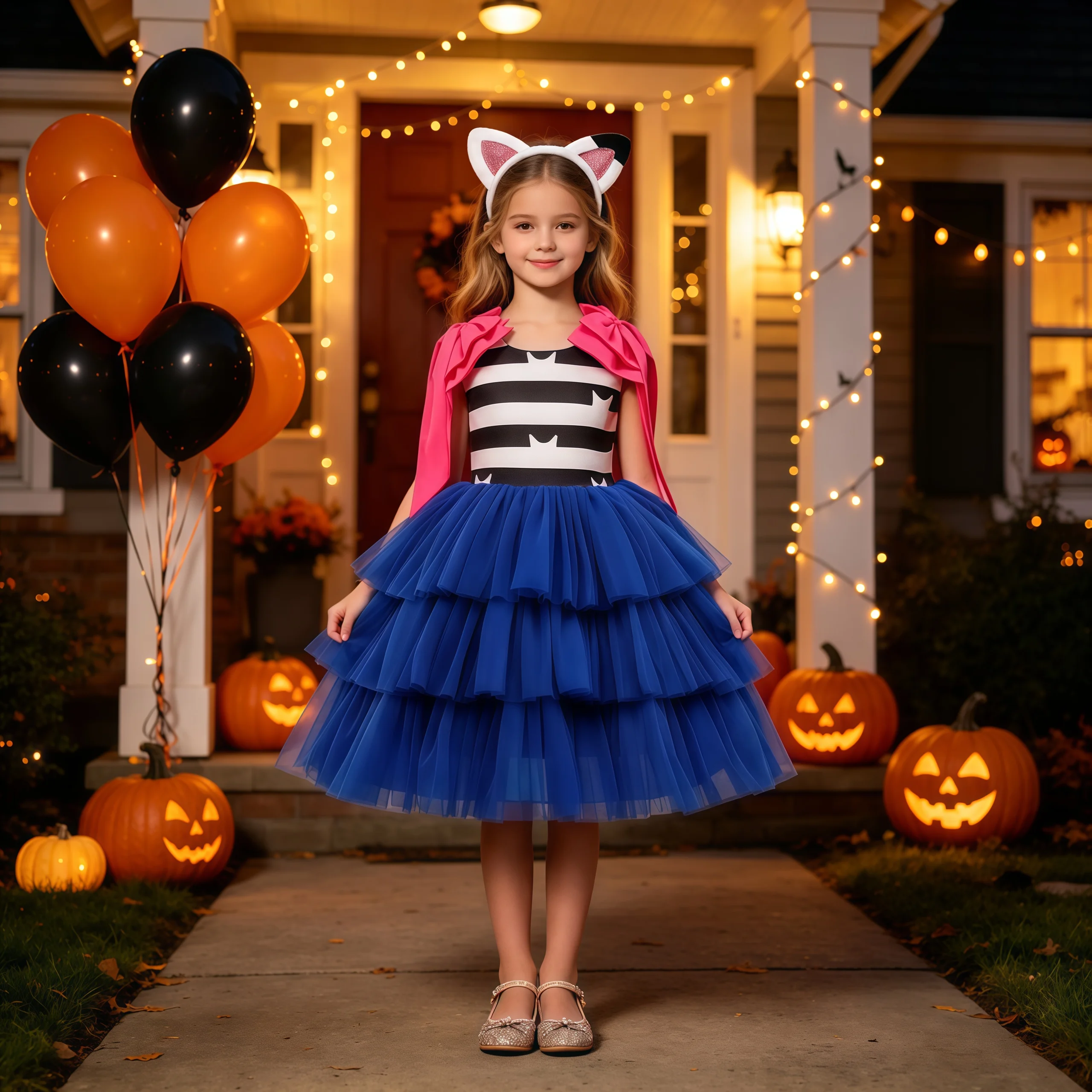 Tulle Princess Dress Girls Birthday Party Dresses With Headband Bowknot Sleeve Prom Gown Children Summer Dress Halloween Costume