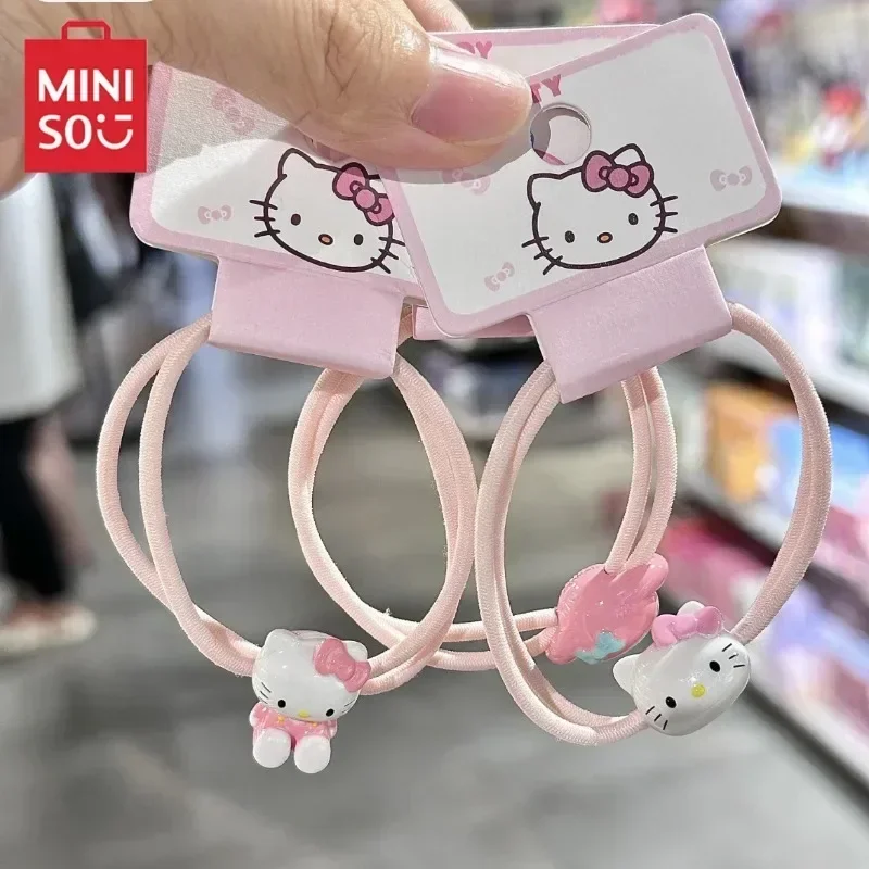 Miniso Hello Kitty Cute Hair Ring Fashion  Clip Accessories Pink Women's  Pretty Long Hair Available Ornaments 18+