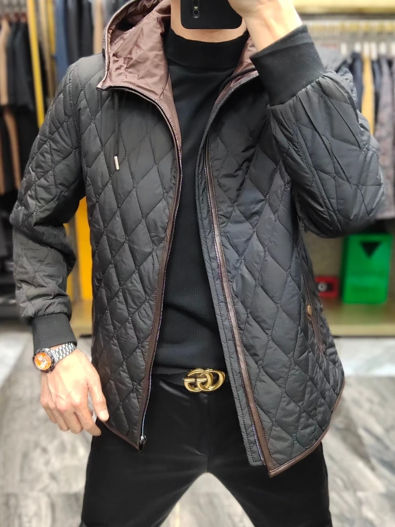 

Men's Thin Cotton Jaet Outerwear Comfortable Faionable Autumn Winter Knotted Fabric Design Youthful Sle Long Sve Zipper