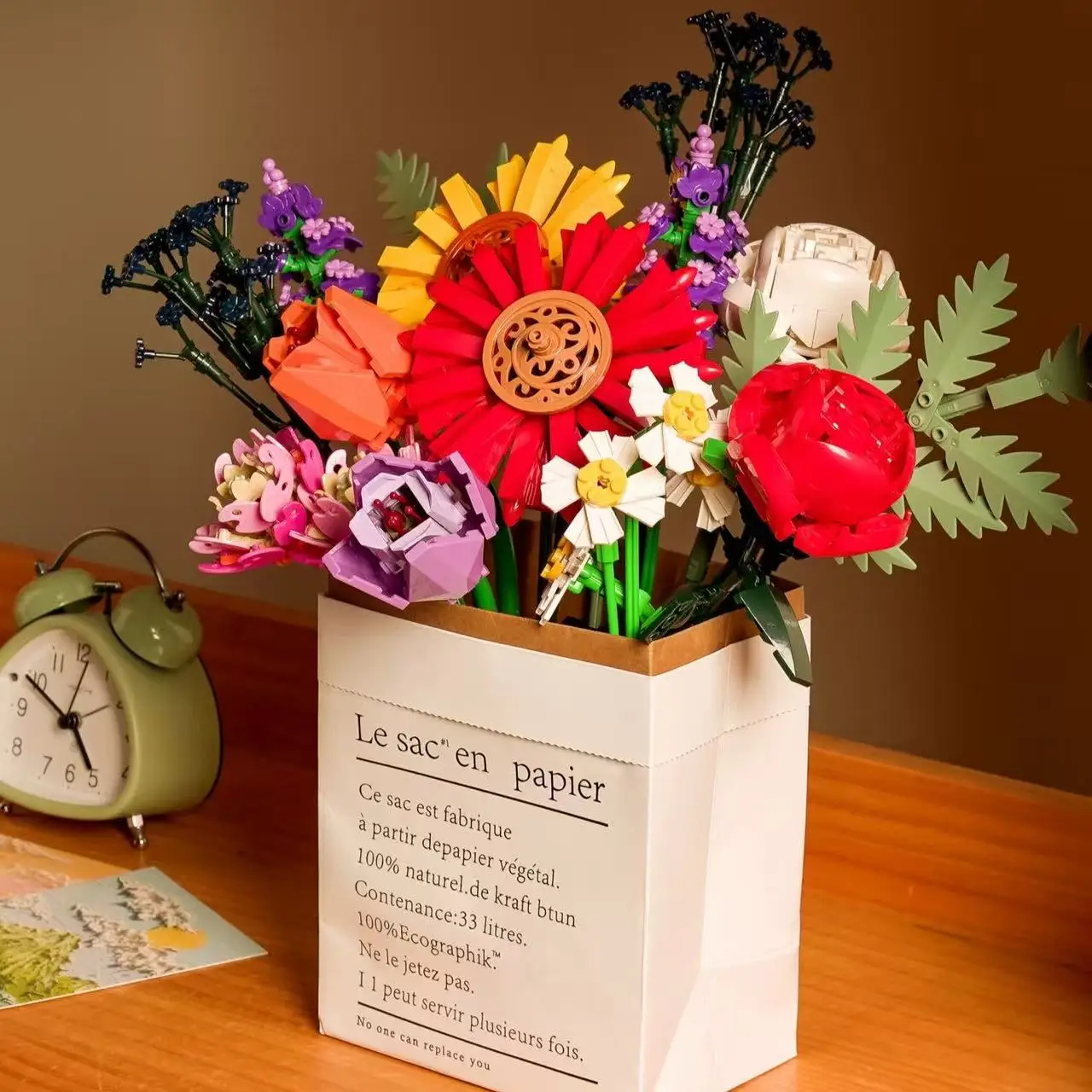 

MOC великолепный набор строительных блоков ручной работы с красной розой и подсолнухом, очень букет, привлекательная идея декора, игрушки для детей, праздничный подарок