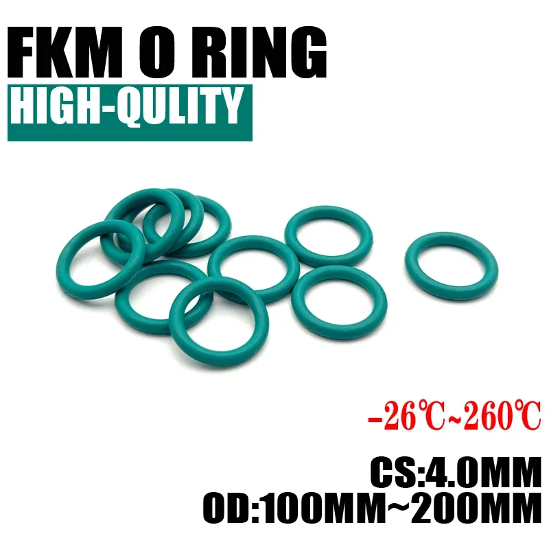 

2pcs Green FKM Fluorine Rubber O Ring CS 4mm OD 100mm ~ 200mm Sealing Gasket Insulation Oil High Temperature Resistance Green