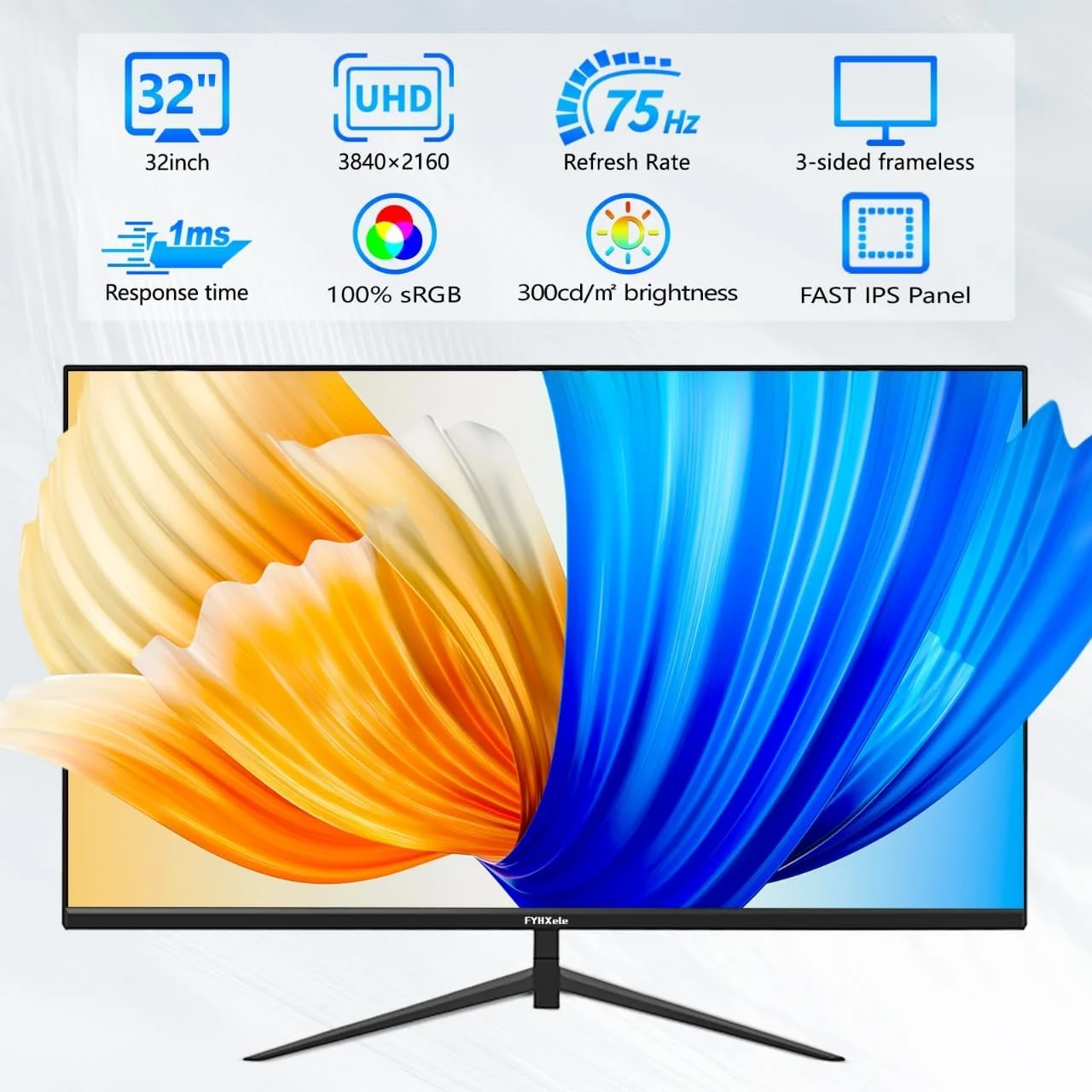 FYHXele 32 Inch 4K UHD Computer Monitor 3840x2160 75Hz PC Display for Design Casual Gaming Work