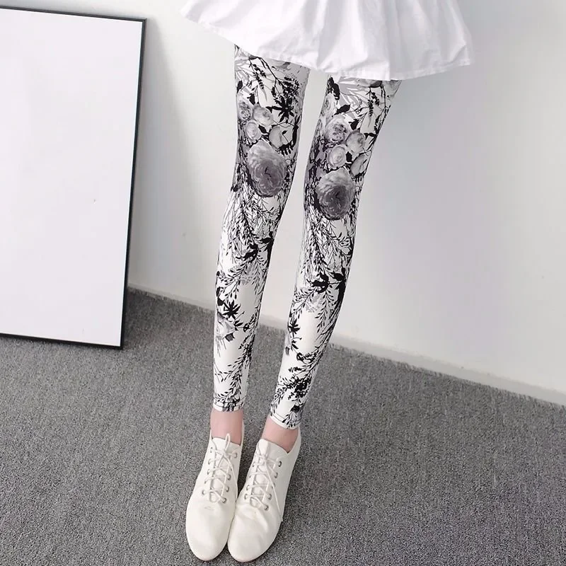 40-75kg Women Leggings Summer High Waist Thin Print Legging Comfortable Femme Slim Stretch Trouser Pants