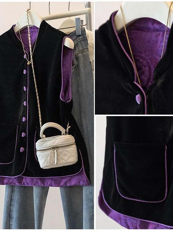 

Бархатный двусторонний женский жилет больших размеров с вышивкой, осенне-зимняя модная верхняя одежда в китайском стиле, майка, женская одежда