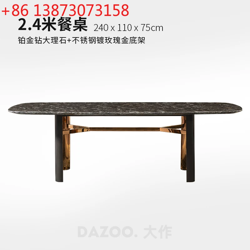 05-Italian minimalist light luxury natural marble dining table platinum diamond luxury stone long table