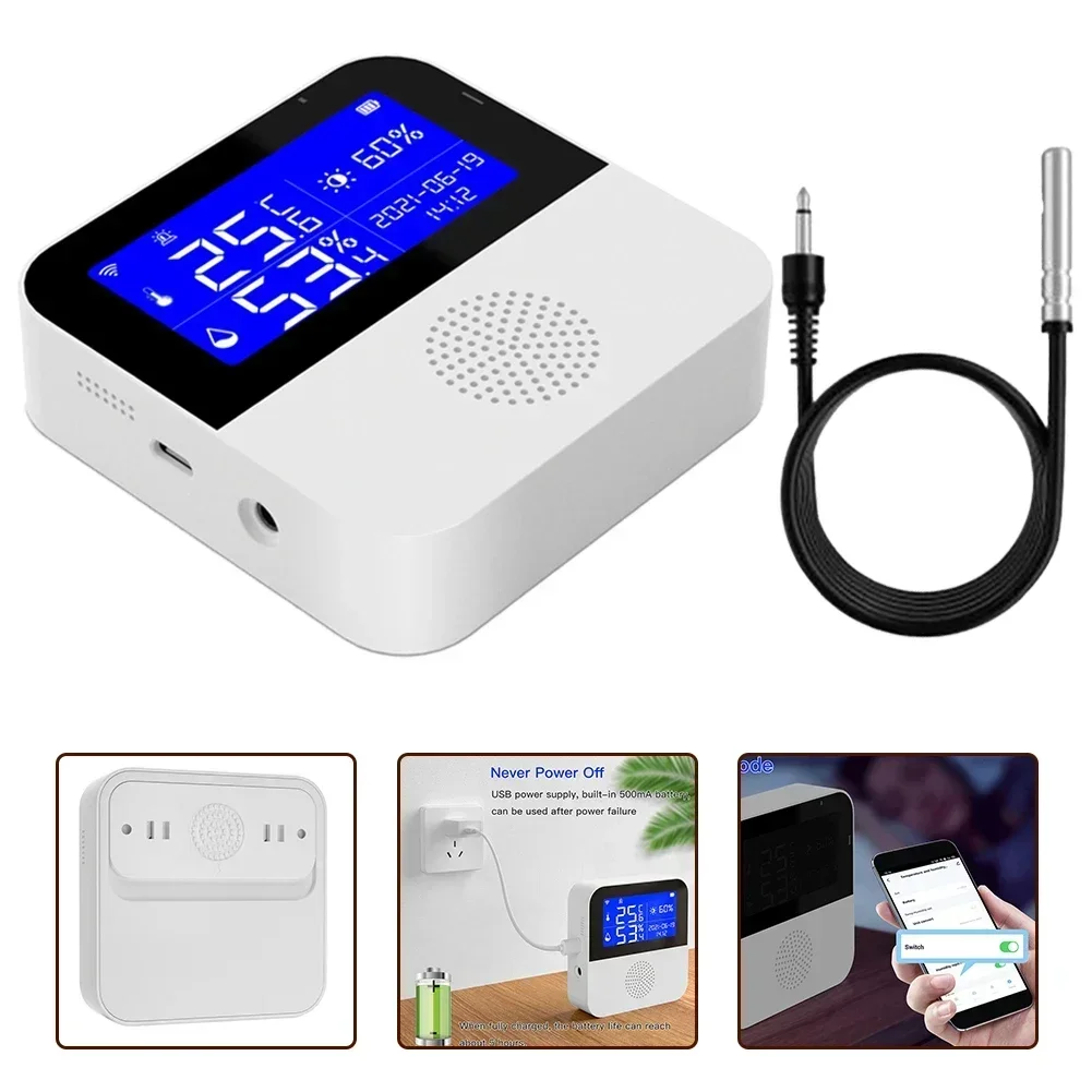 Smart Life WIFI Temperature And Humidity Sensor Alarm Meter Intelligent Thermometer Detector With LCD Display