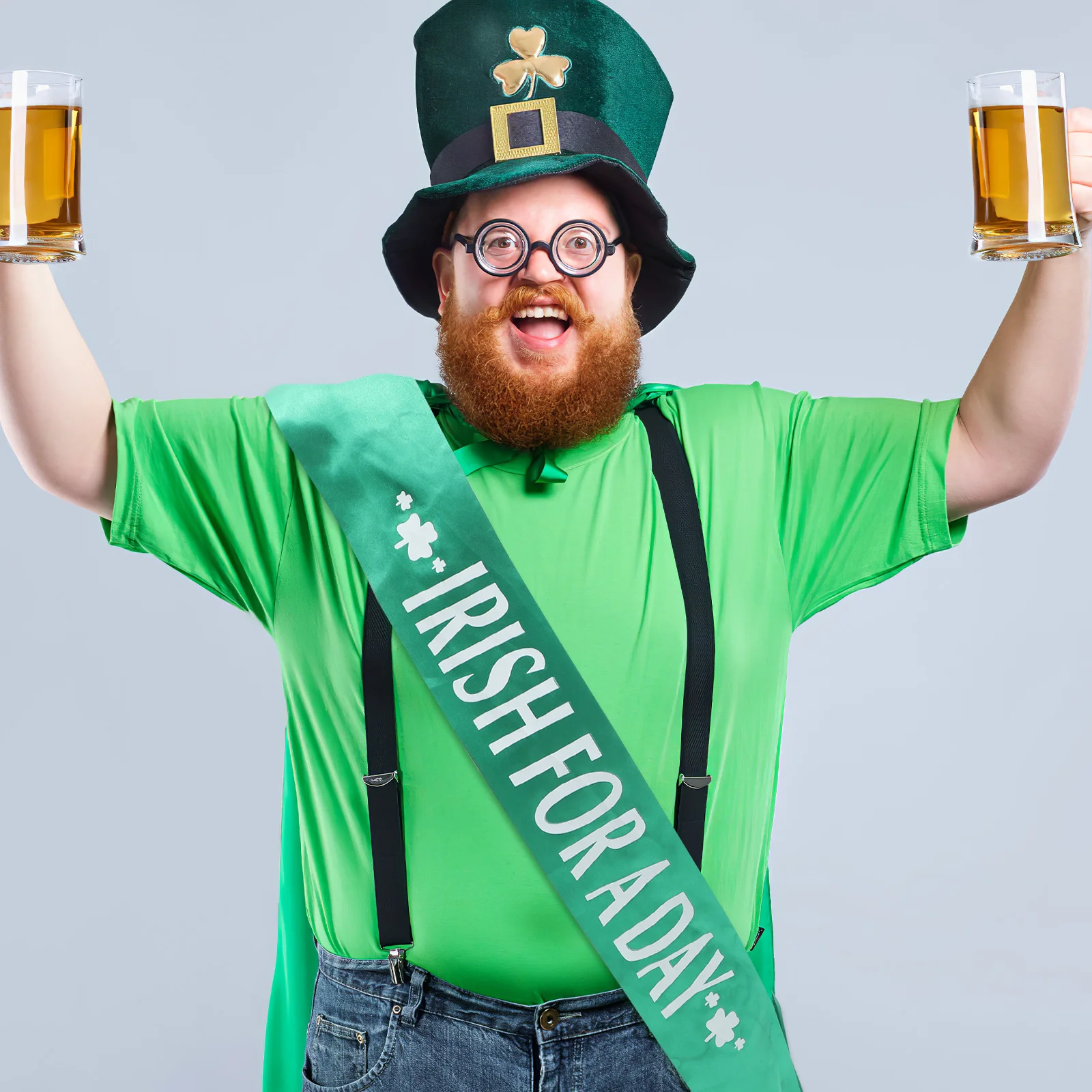 6 قطع من إكسسوارات احتفالية خفيفة الوزن من كلوفر سانت باتريك وشاح من الساتان الأخضر للحفلات #4