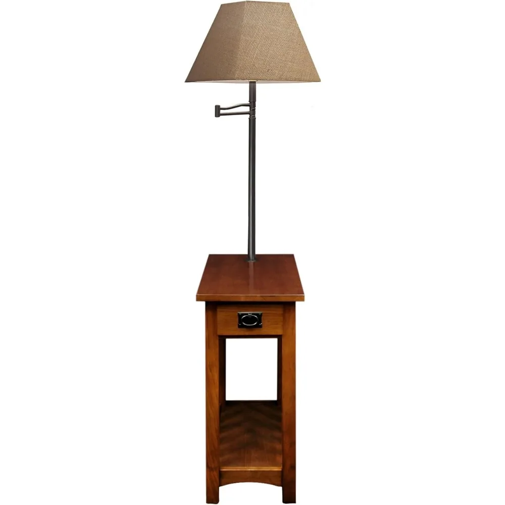 Lamp Table, Made with Solid Wood, End Table for Living Room, Bedroom, and Home Office, Medium Oak