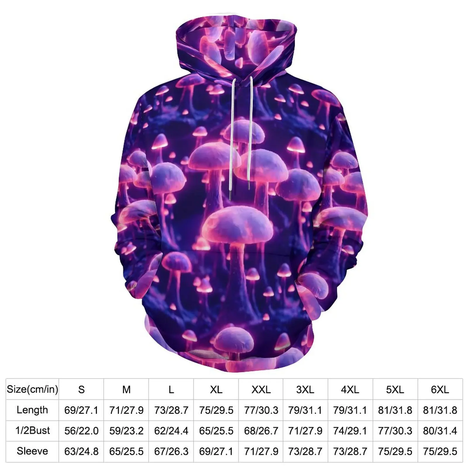 Magic Mushroom Loose Hoodies Purple Mushrooms Print Casual Hoodie Male Long Sleeve Elegant Graphic Hooded Sweatshirts 5XL 6XL