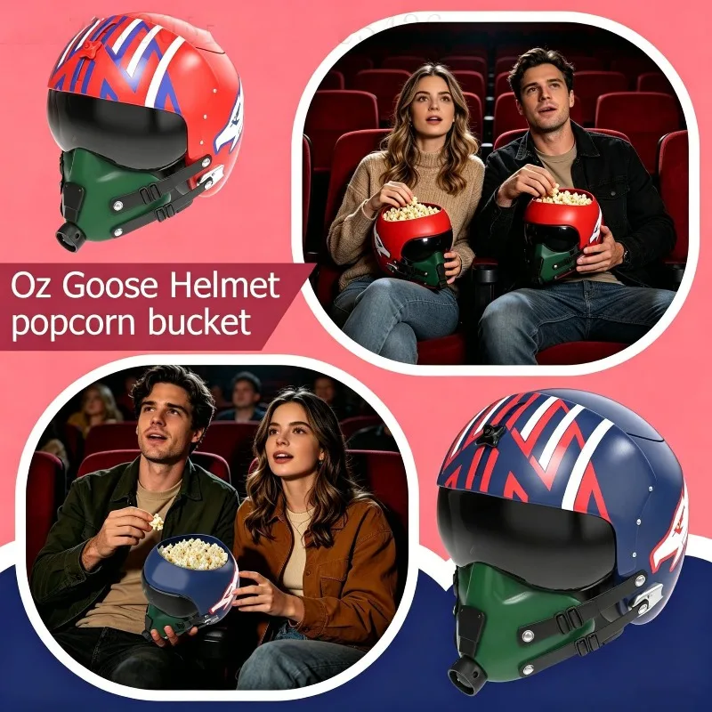 Simulation aviation goose helmet popcorn bucket, portable snack storage container, holiday party tabletop ornament  decoration