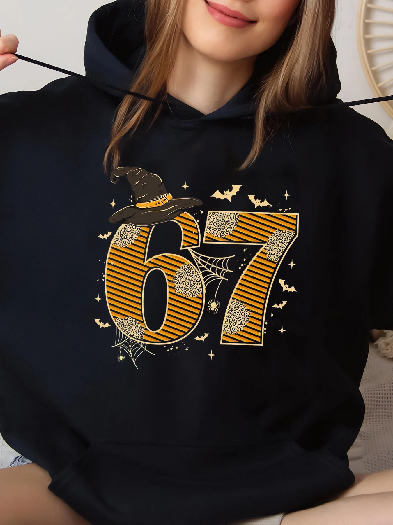 

Хэллоуин шляпа ведьмы 67, толстовка с принтом для женщин, праздничный костюм, черный, большой размер, большой размер