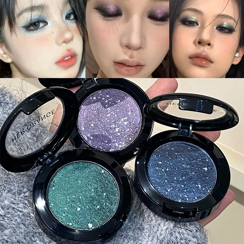 Geräucherte blaue, funkelnde, glänzende Lidschattencreme, einfarbiger Lidschatten, metallischer, violetter, grüner Diamant, aufhellender Glitzer-Highlighter