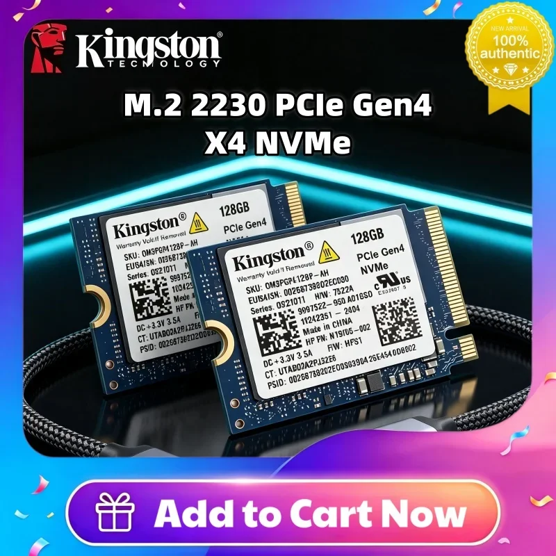 SSD Kingston M.2 2230 128GB NVMe PCIe 4.0, Pacote OEM, Unidade de Estado Sólido Interna para Expansão de Armazenamento de Dispositivos