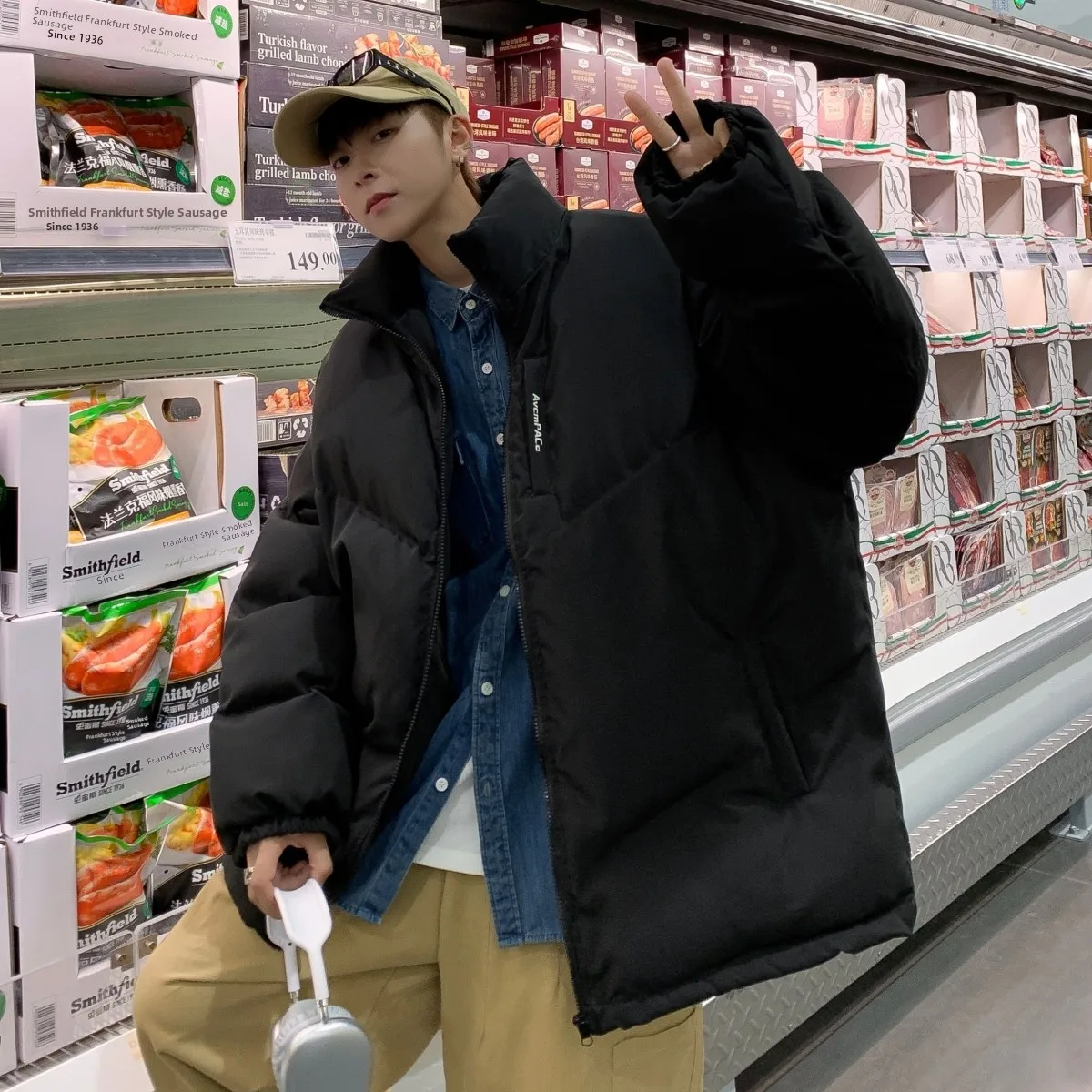 

American Retro Thiened Bread Sle Cotton Jaet Loose Fit Stand Collar Winter Outerwear for Men And Women Casual Wear