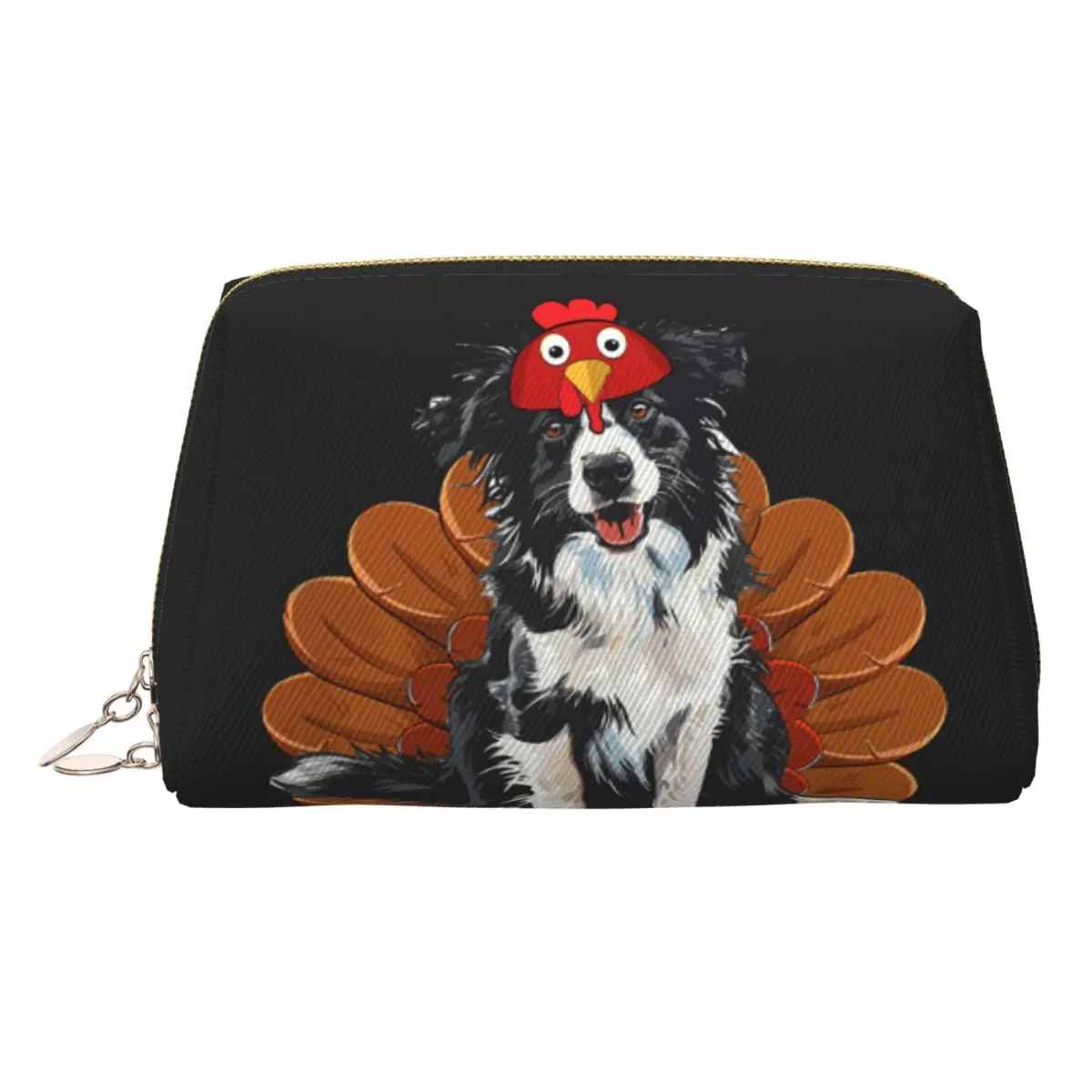 Dog Lovers Border Collie Turkey Dish Happy Thanksgiving Women Cosmetic Bags Travel Makeup Organizer Pouch Toiletry Storage