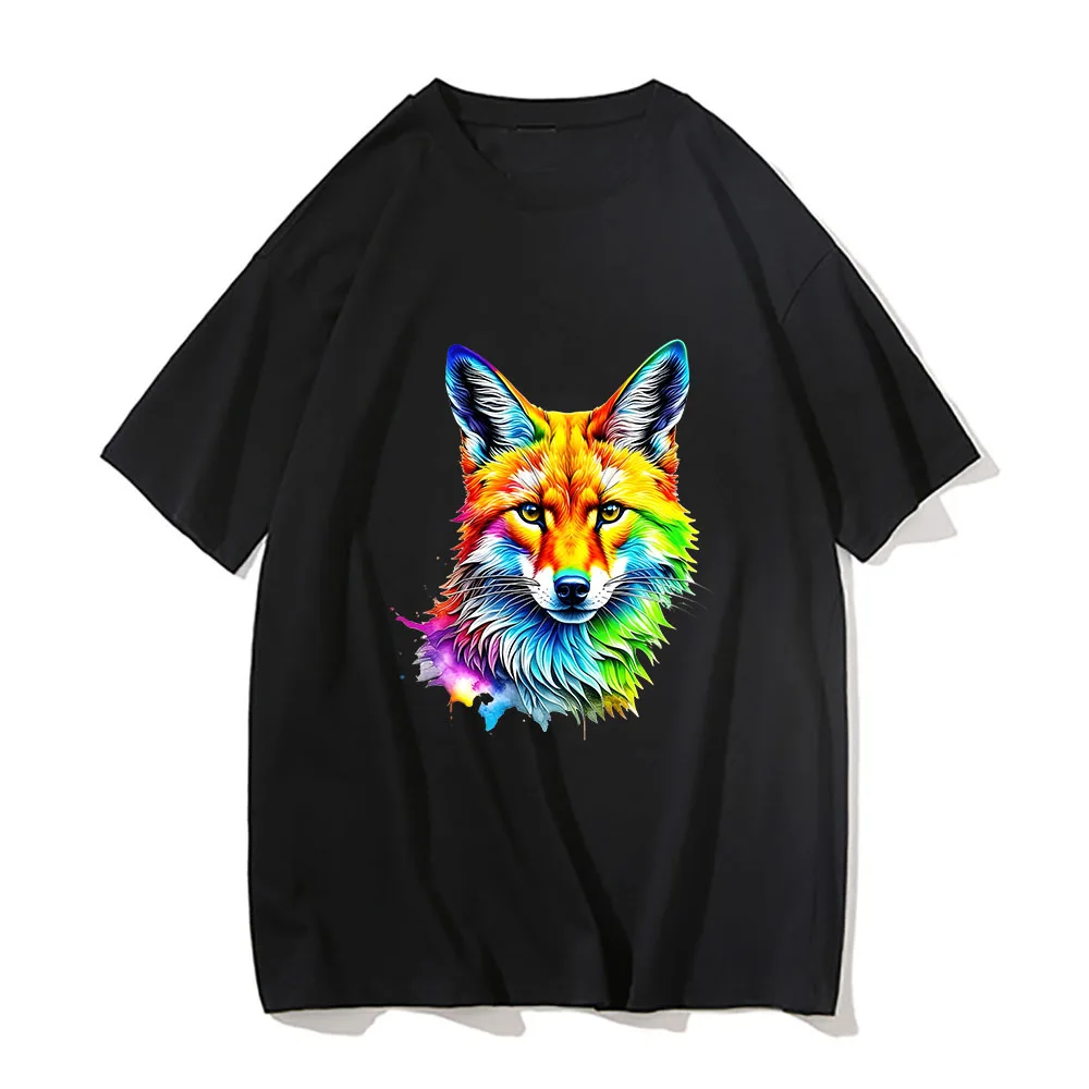 Rainbow Fox Graphic Printing T-shirt New Fashion Cotton Tee-shirt Round neck short sleeved men women Tshirts футболк Neutral top