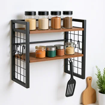 Freestanding 3-Tier Iron Wood Organizer 1