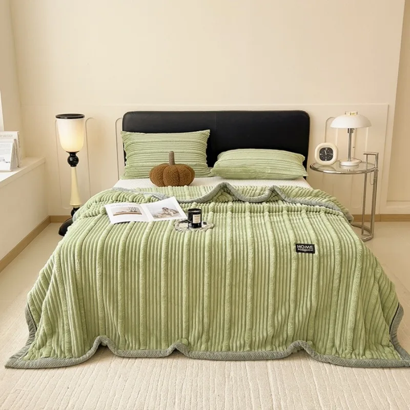 Solid Colour Rabbit Plush Striped Autumn Winter Warm Blankets Soft Fluffy Warmth Sofa Blankets for Throw Napping Shawl Blanket