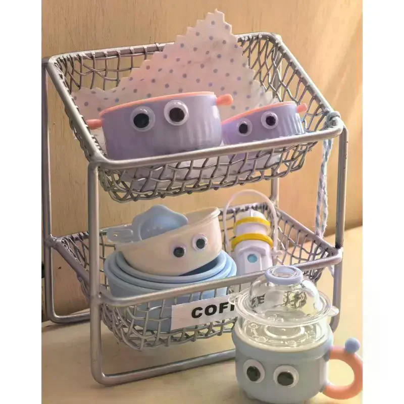 Dollhouse Pretend Play Fruit Basket 4Pcs Double Layer Mini Draining Tray for Kids Dollhouse Role Play Game Accessories