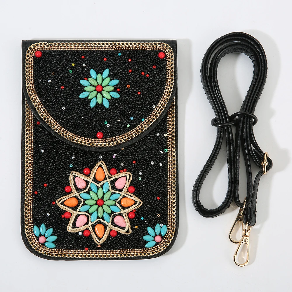 فراشة وزهرة نمط الرجعية العرقية نمط 2026 جديد اليدوية مطرز بولي Crossbody حقيبة هاتف صغيرة المرأة محفظة الكتف