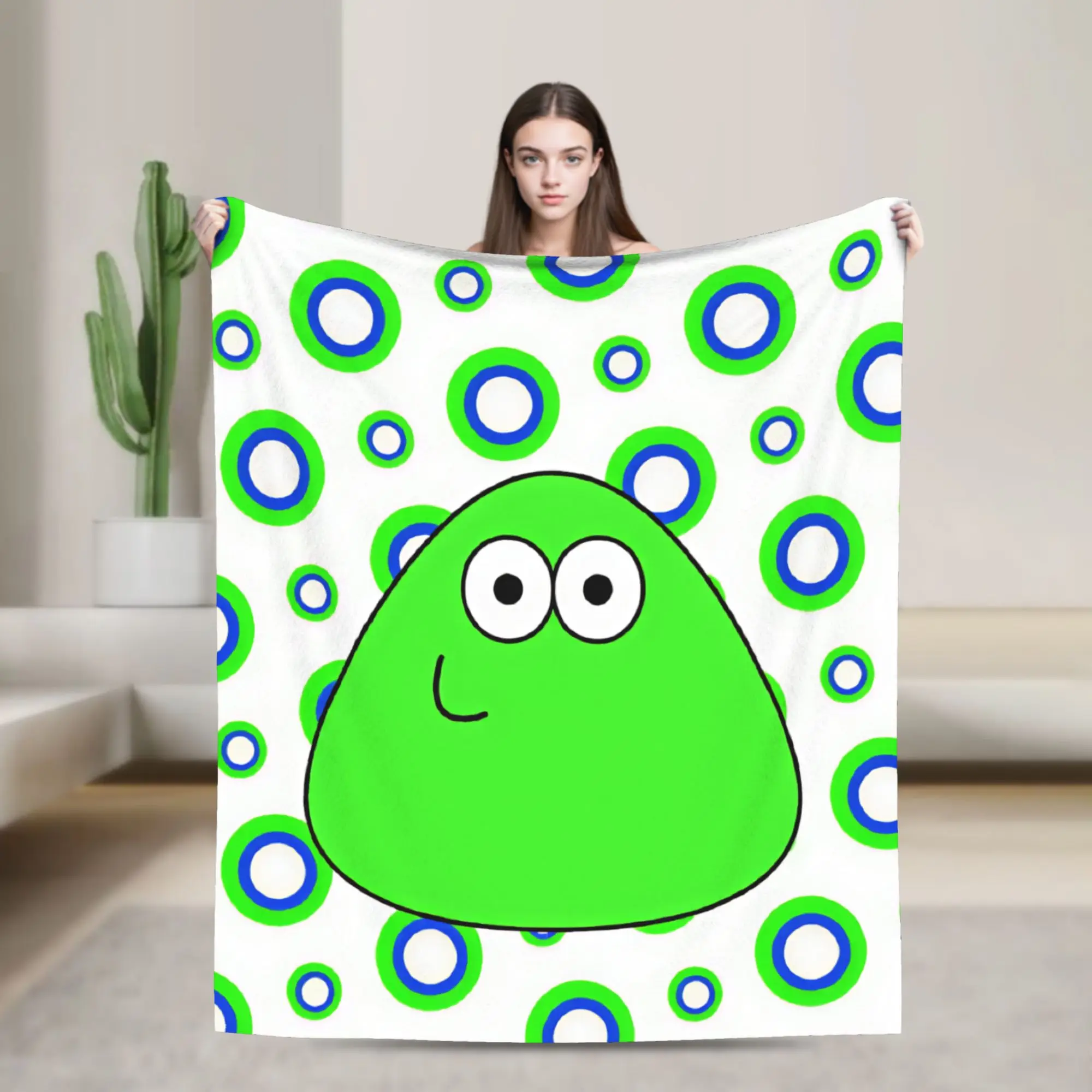 Pet Alien Pou Animated Television Flannel Blanket Warm Soft Throw Blanket for Bedroom Airplane Travel Bedspread Sofa Bed Cover