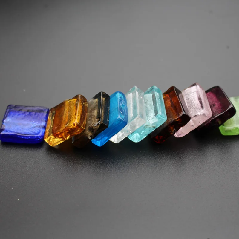 10Pcs 20mm Lampwork Glass Beads Square Flat Foiled Multi-Color for Jewelry Making DIY Craft White Pink Mix