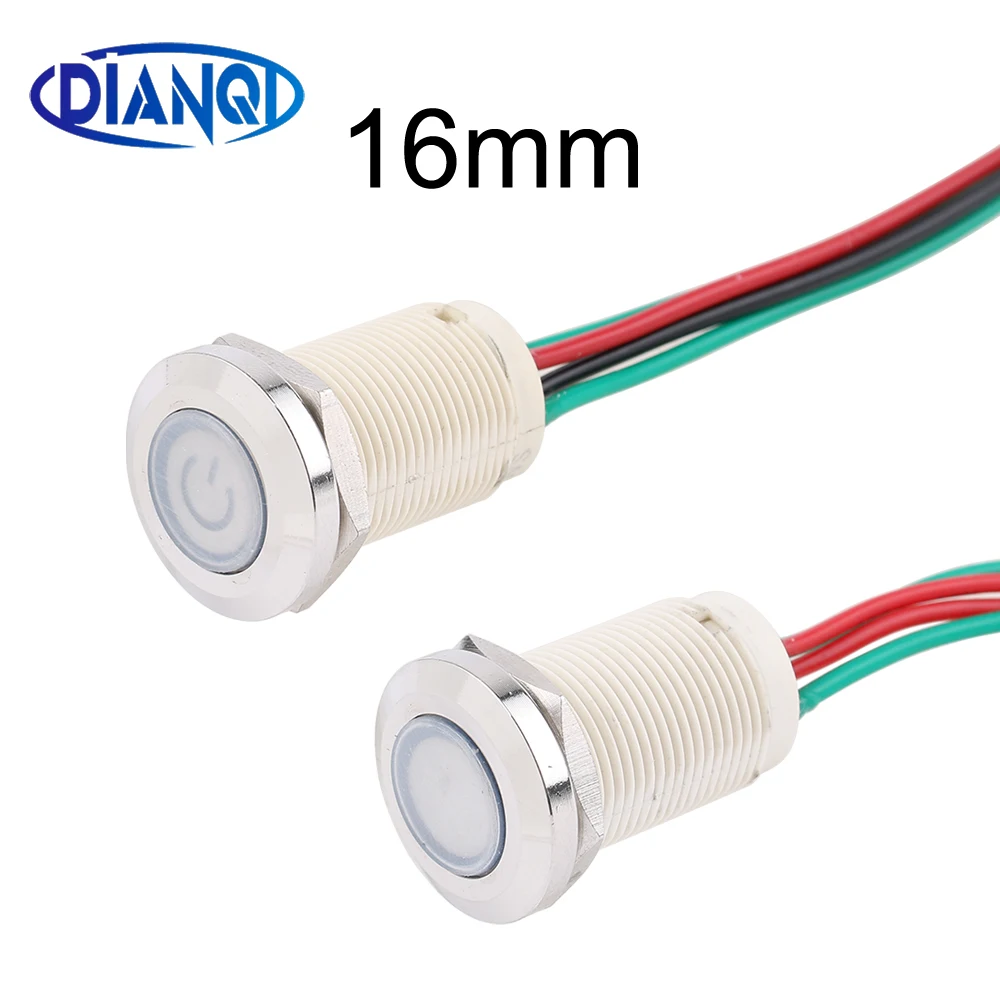 16MM Glue injection Waterproof Plastic Push Button Switch With Wires Switch Momentary Reset Latching fixed locking 220V 12V