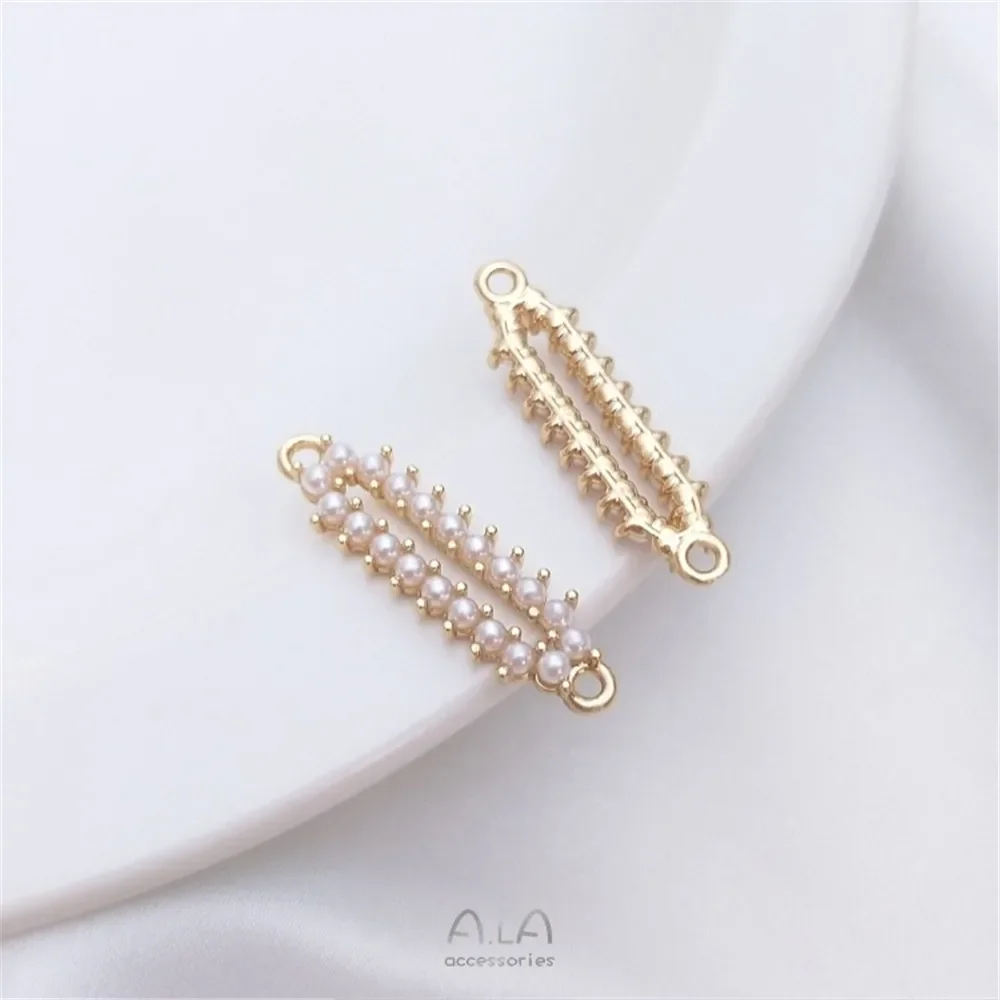 14K Gold eingelegte Perle herzförmiger Diamant rund doppelt hängendes Zubehör Diy Armband Ohrringe Anhänger Stecker K121