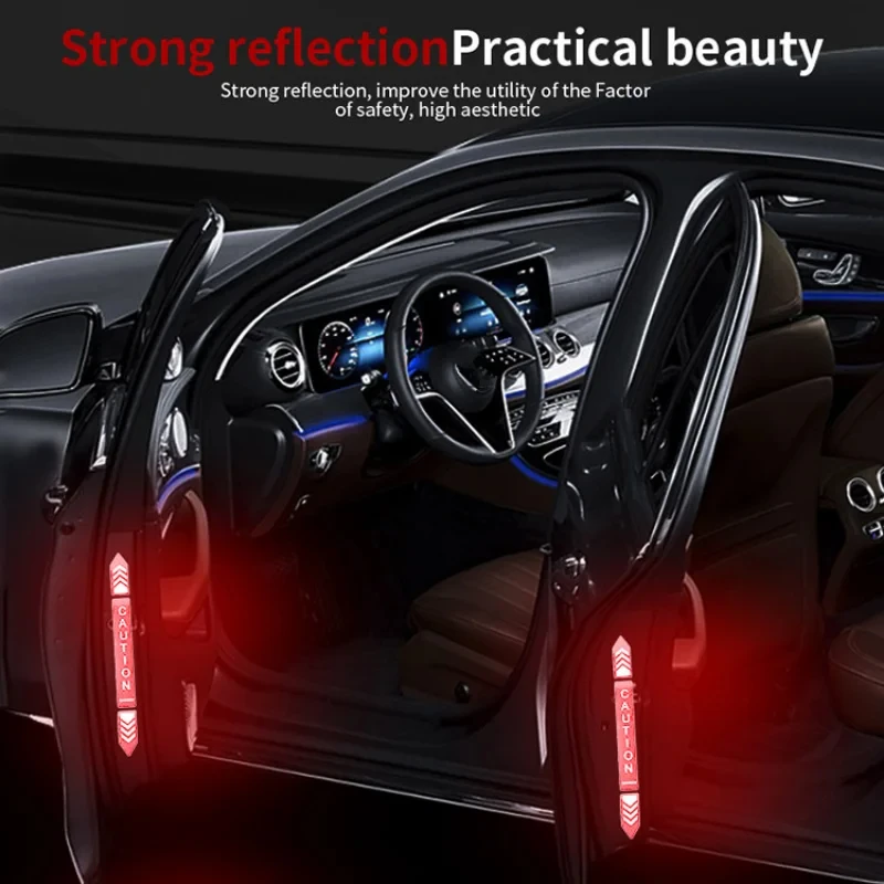 4pcs New Car Safety Warning Reflective Stickers High Brightness Reflector Car Door Opening Safety Warn Mark Sticker Decals