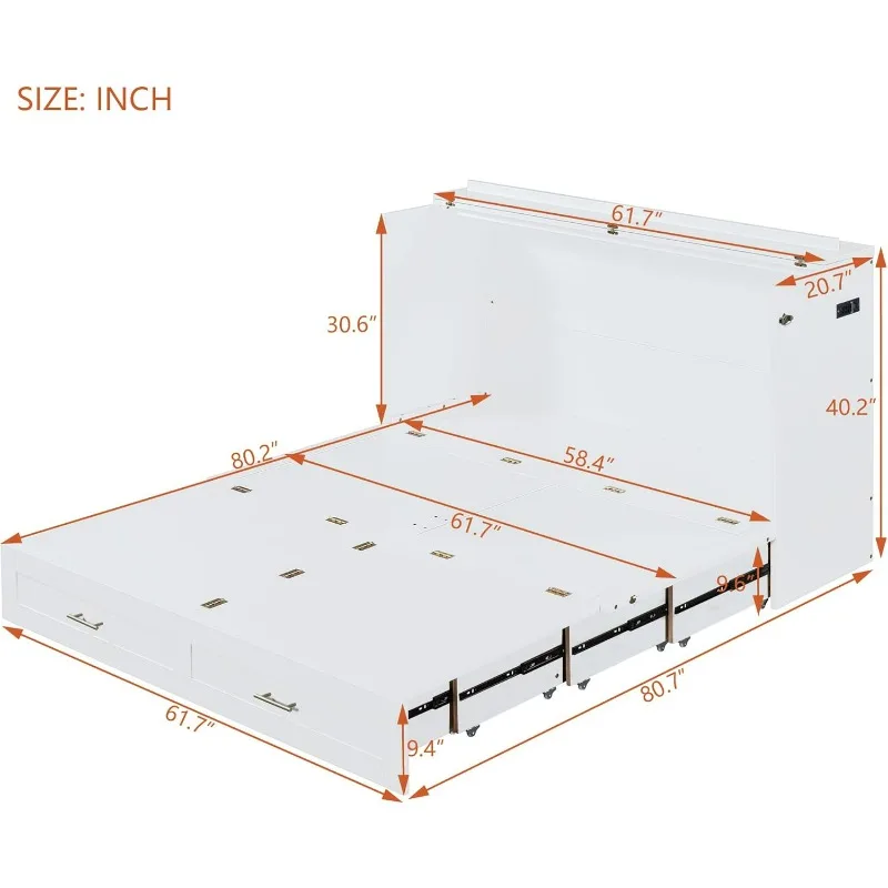 Harper & Bright Designs Queen Size Murphy Bed Wall Bed, Murphy Bed Chest Cube Cabinet Bed with USB, Charging Station