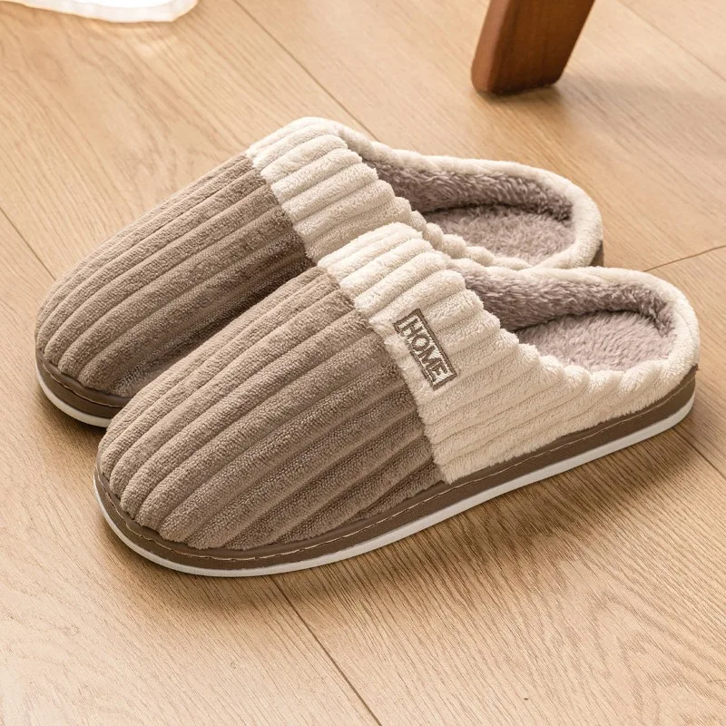 Pantoufles en fourrure coordonnantes pour hommes et femmes, chaussures souples, talon plat, peluche, chaud, maison, intérieur, chambre, couples, confort, hiver