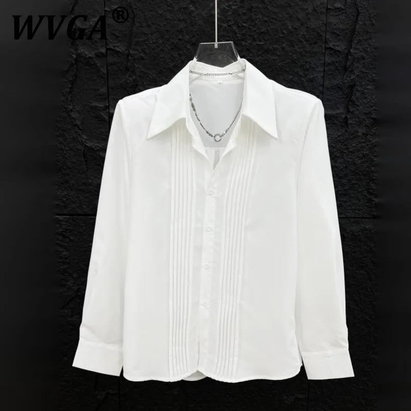 

WVGA Spring Autumn New Man Tide Pleated Long Sleeve Shirt Handsome Korean Style Niche Chic Casual Padded Shoulder Tops Ins W9232