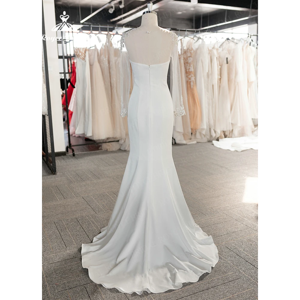 Elegante Liebsten Satin Hochzeit Kleider Für Frauen 2023 Boho Illusion Ärmel Meerjungfrau Braut Gewachsen Party Kleid Vestidos De Novia