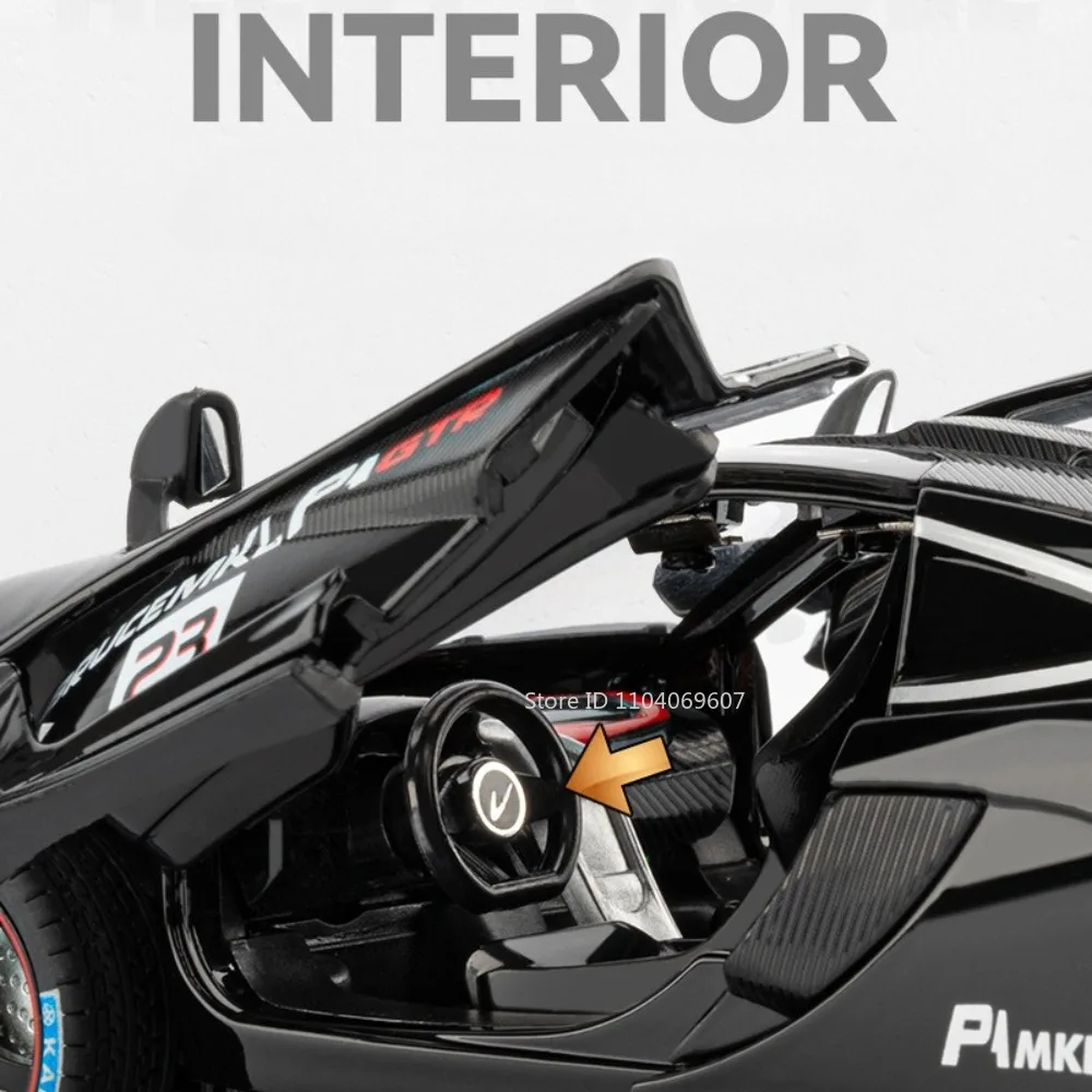 1:24 Scale P1 720S Miniature Supercar Toy Models Metal Diecast Sound Light Doors Opened Pull Back Racing Vehicles for Kids Gifts