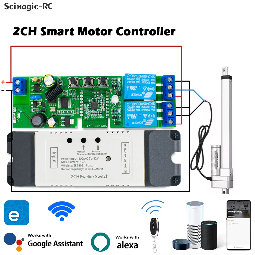 2 Channel Ewelink Wifi Smart Switch Electric Line Actuator Motor Controller,DC AC 12V 24V RF433 Remote,2CH Pulse Relay Module